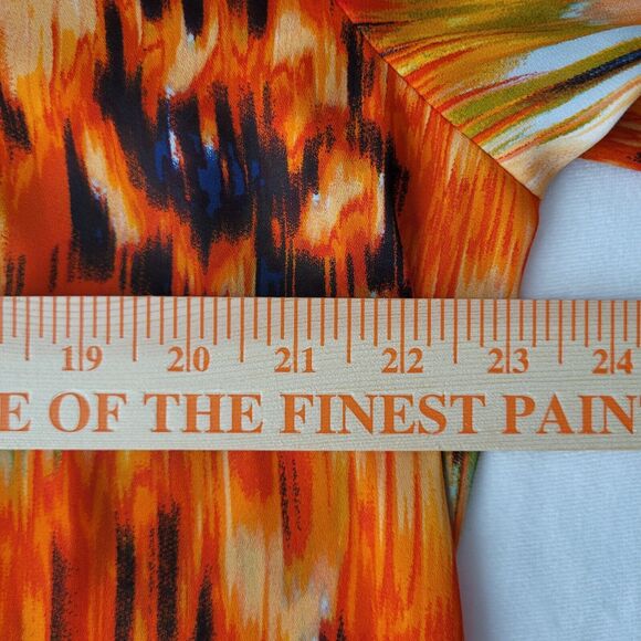 Zac & Rachel Womens Blouse Size XL Orange Abstract Roll Tab Sleeve Office Career - Picture 10 of 11